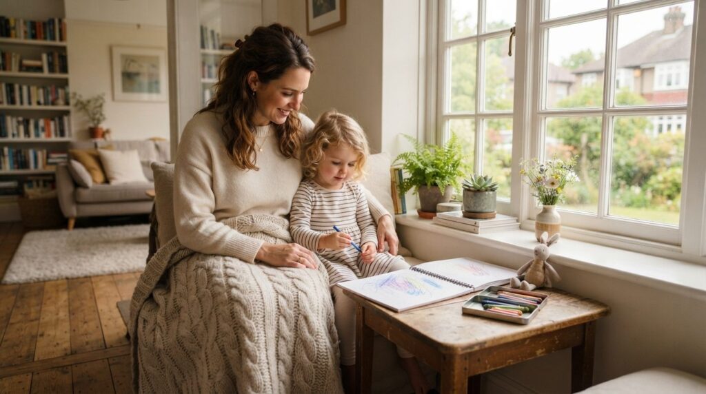Professional stock photo of a mother and child sitting toget